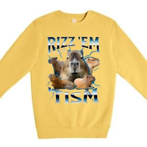 Rizz Em With The Tism Capybara Funny Oddly Dank Meme Premium Crewneck Sweatshirt