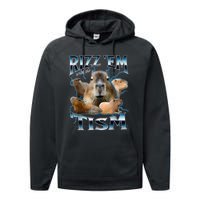 Rizz Em With The Tism Capybara Funny Oddly Dank Meme Performance Fleece Hoodie