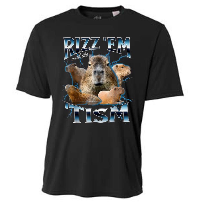 Rizz Em With The Tism Capybara Funny Oddly Dank Meme Cooling Performance Crew T-Shirt