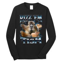 Rizz Em With The Tism Capybara Funny Oddly Dank Meme Long Sleeve Shirt