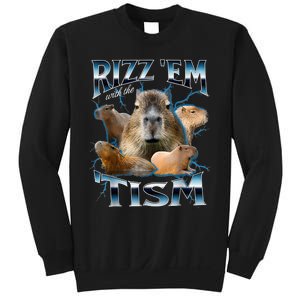 Rizz Em With The Tism Capybara Funny Oddly Dank Meme Sweatshirt