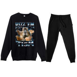 Rizz Em With The Tism Capybara Funny Oddly Dank Meme Premium Crewneck Sweatsuit Set