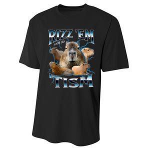 Rizz Em With The Tism Capybara Funny Oddly Dank Meme Performance Sprint T-Shirt