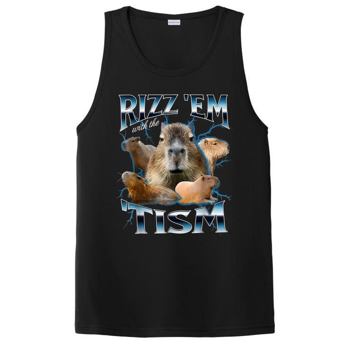 Rizz Em With The Tism Capybara Funny Oddly Dank Meme PosiCharge Competitor Tank