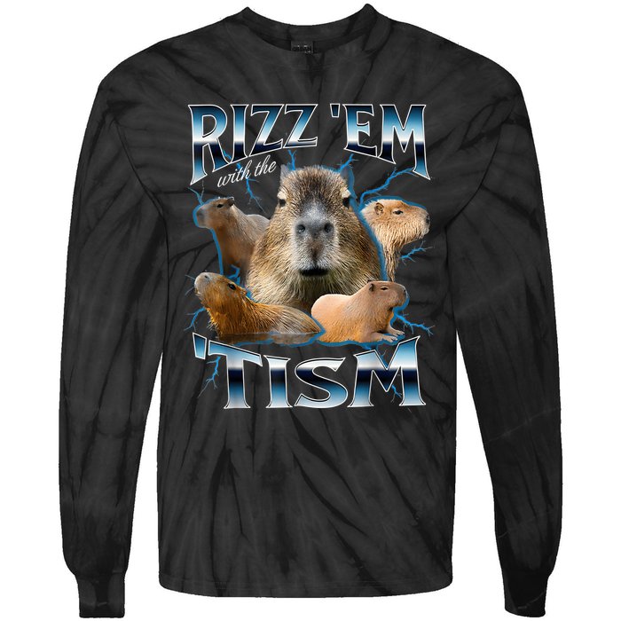 Rizz Em With The Tism Capybara Funny Oddly Dank Meme Tie-Dye Long Sleeve Shirt