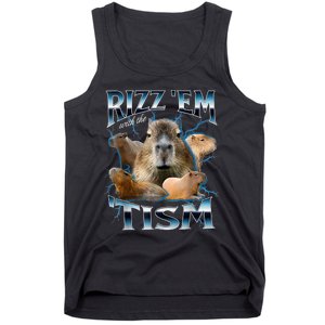 Rizz Em With The Tism Capybara Funny Oddly Dank Meme Tank Top