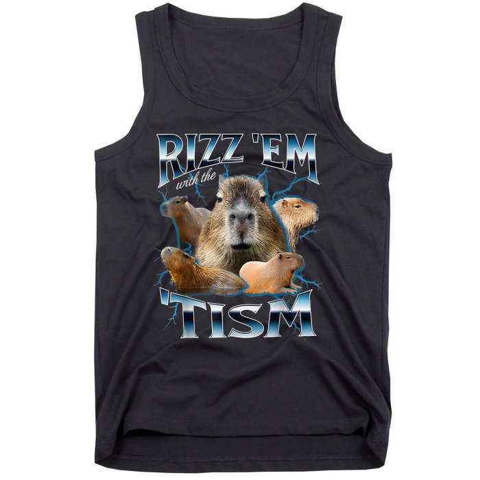 Rizz Em With The Tism Capybara Funny Oddly Dank Meme Tank Top