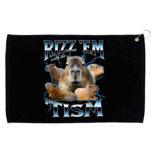 Rizz Em With The Tism Capybara Funny Oddly Dank Meme Grommeted Golf Towel