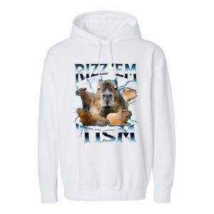 Rizz Em With The Tism Capybara Funny Oddly Dank Meme Garment-Dyed Fleece Hoodie