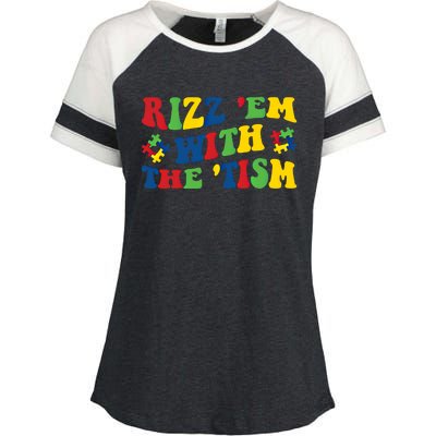 Rizz Em With The Tism Funny Autism Awareness Statet Gift Enza Ladies Jersey Colorblock Tee