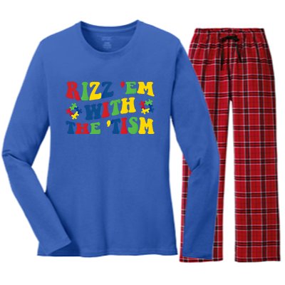 Rizz Em With The Tism Funny Autism Awareness Statet Gift Women's Long Sleeve Flannel Pajama Set 