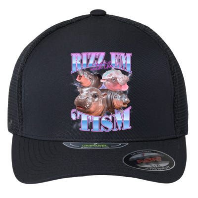 Rizz Em With The Tism Meme Moo Deng Flexfit Unipanel Trucker Cap