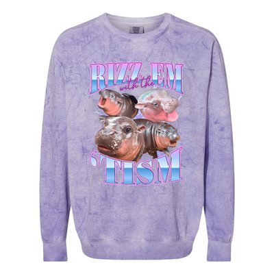 Rizz Em With The Tism Meme Moo Deng Colorblast Crewneck Sweatshirt