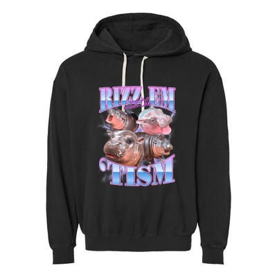 Rizz Em With The Tism Meme Moo Deng Garment-Dyed Fleece Hoodie