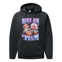 Rizz Em With The Tism Meme Moo Deng Performance Fleece Hoodie