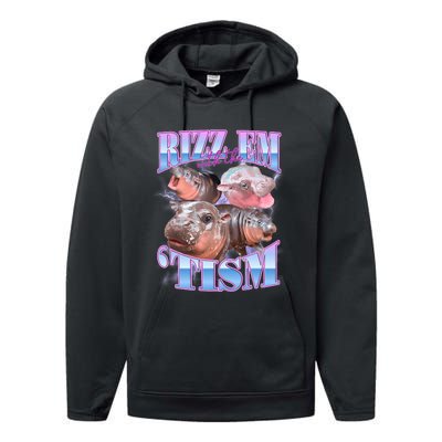 Rizz Em With The Tism Meme Moo Deng Performance Fleece Hoodie