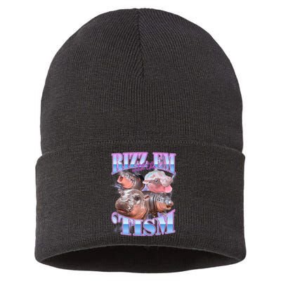 Rizz Em With The Tism Meme Moo Deng Sustainable Knit Beanie