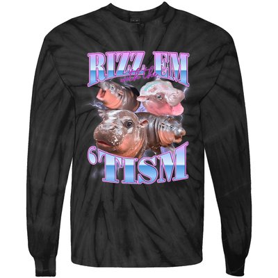 Rizz Em With The Tism Meme Moo Deng Tie-Dye Long Sleeve Shirt