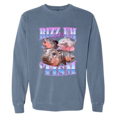 Rizz Em With The Tism Meme Moo Deng Garment-Dyed Sweatshirt