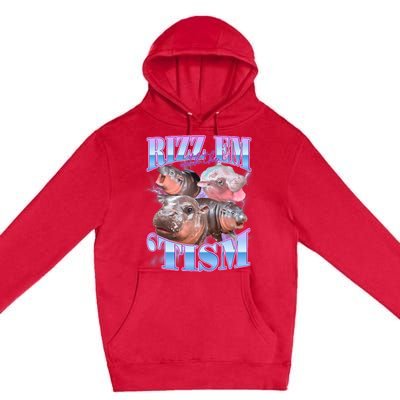 Rizz Em With The Tism Meme Moo Deng Premium Pullover Hoodie