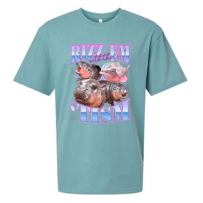 Rizz Em With The Tism Meme Moo Deng Sueded Cloud Jersey T-Shirt