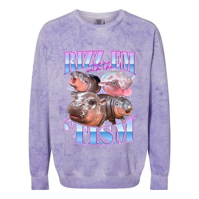 Rizz Em With The Tism Meme Moo Deng Colorblast Crewneck Sweatshirt