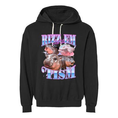 Rizz Em With The Tism Meme Moo Deng Garment-Dyed Fleece Hoodie