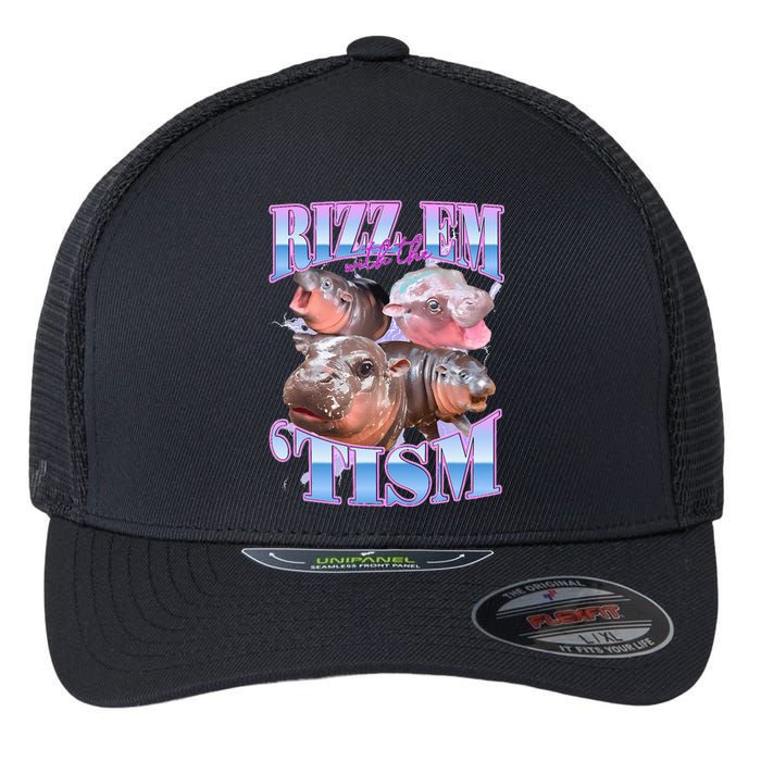 Rizz Em With The Tism Meme Moo Deng Flexfit Unipanel Trucker Cap