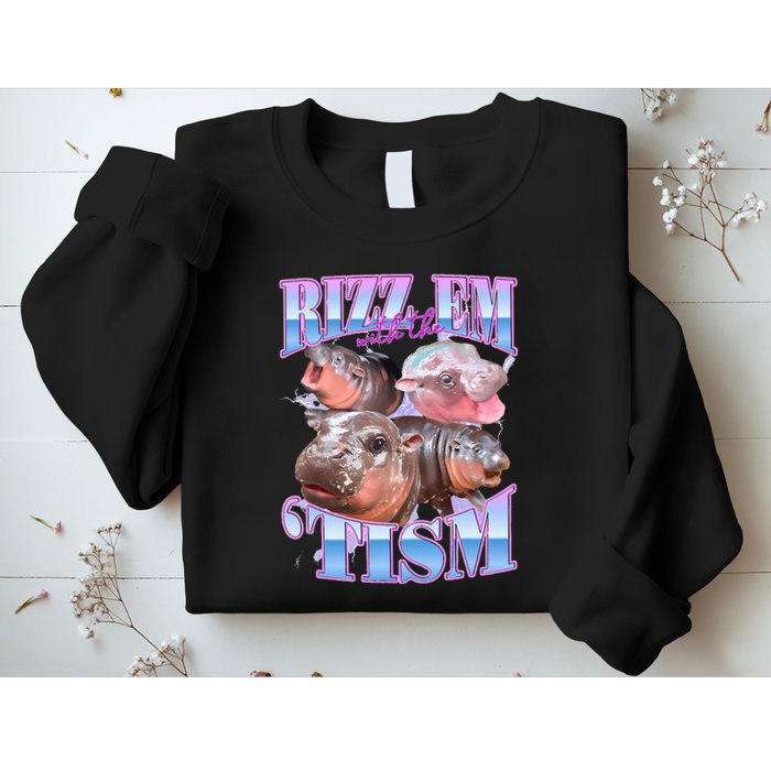 Rizz Em With The Tism Meme Moo Deng Sweatshirt