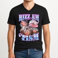 Rizz Em With The Tism Meme Moo Deng V-Neck T-Shirt