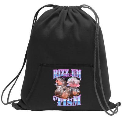 Rizz Em With The Tism Meme Moo Deng Sweatshirt Cinch Pack Bag