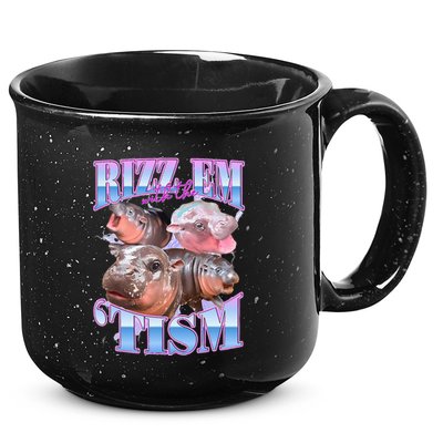 Rizz Em With The Tism Meme Moo Deng 15oz Campfire Ceramic Mug