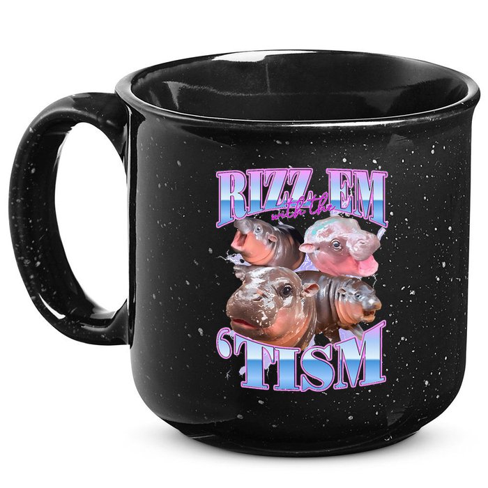 Rizz Em With The Tism Meme Moo Deng 15oz Campfire Ceramic Mug
