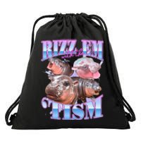 Rizz Em With The Tism Meme Moo Deng Drawstring Bag