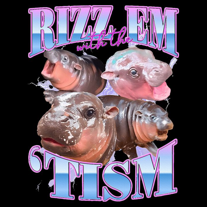 Rizz Em With The Tism Meme Moo Deng Drawstring Bag