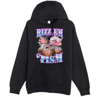 Rizz Em With The Tism Meme Moo Deng Premium Pullover Hoodie