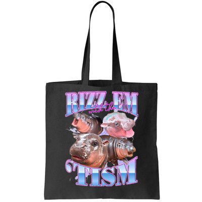 Rizz Em With The Tism Meme Moo Deng Tote Bag