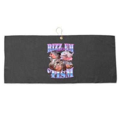 Rizz Em With The Tism Meme Moo Deng Large Microfiber Waffle Golf Towel