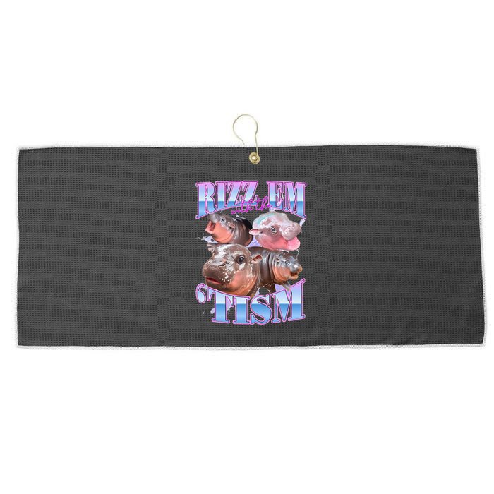 Rizz Em With The Tism Meme Moo Deng Large Microfiber Waffle Golf Towel