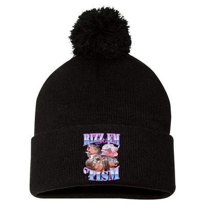 Rizz Em With The Tism Meme Moo Deng Pom Pom 12in Knit Beanie