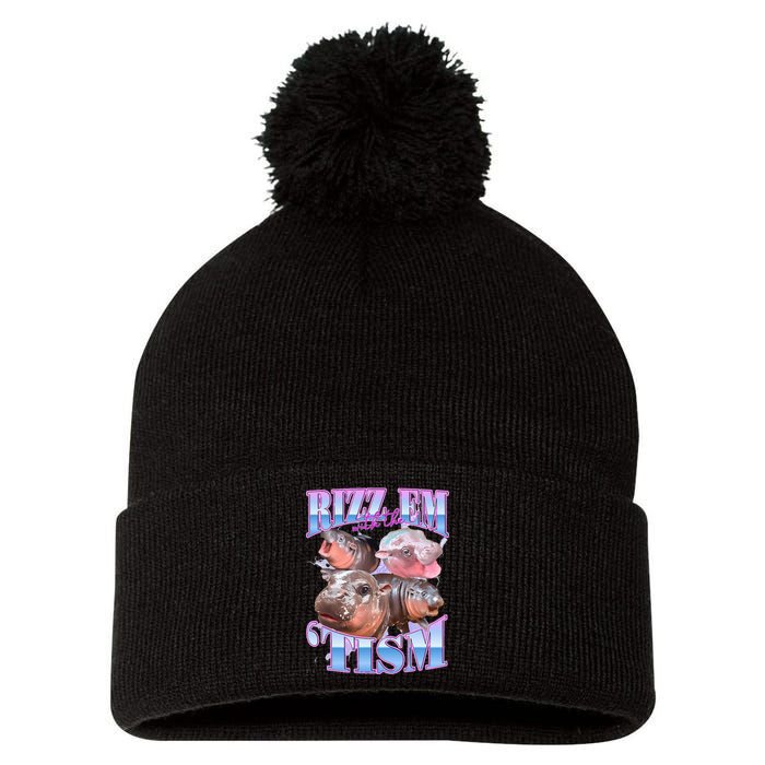 Rizz Em With The Tism Meme Moo Deng Pom Pom 12in Knit Beanie