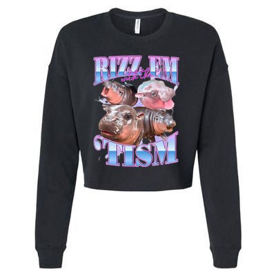 Rizz Em With The Tism Meme Moo Deng Cropped Pullover Crew