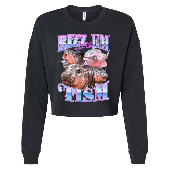 Rizz Em With The Tism Meme Moo Deng Cropped Pullover Crew