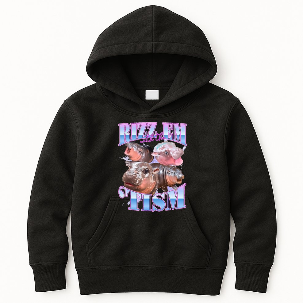 Rizz Em With The Tism Meme Moo Deng Kids Hoodie