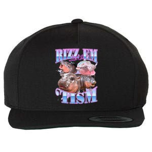 Rizz Em With The Tism Meme Moo Deng Wool Snapback Cap