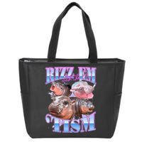 Rizz Em With The Tism Meme Moo Deng Zip Tote Bag