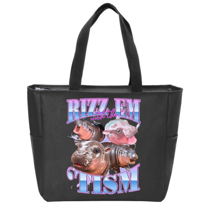 Rizz Em With The Tism Meme Moo Deng Zip Tote Bag