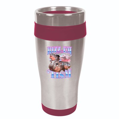 Rizz Em With The Tism Meme Moo Deng 16oz Travel Tumbler