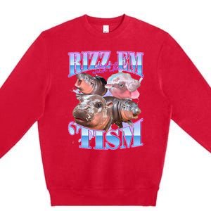 Rizz Em With The Tism Meme Moo Deng Premium Crewneck Sweatshirt