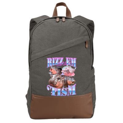 Rizz Em With The Tism Meme Moo Deng Cotton Canvas Backpack